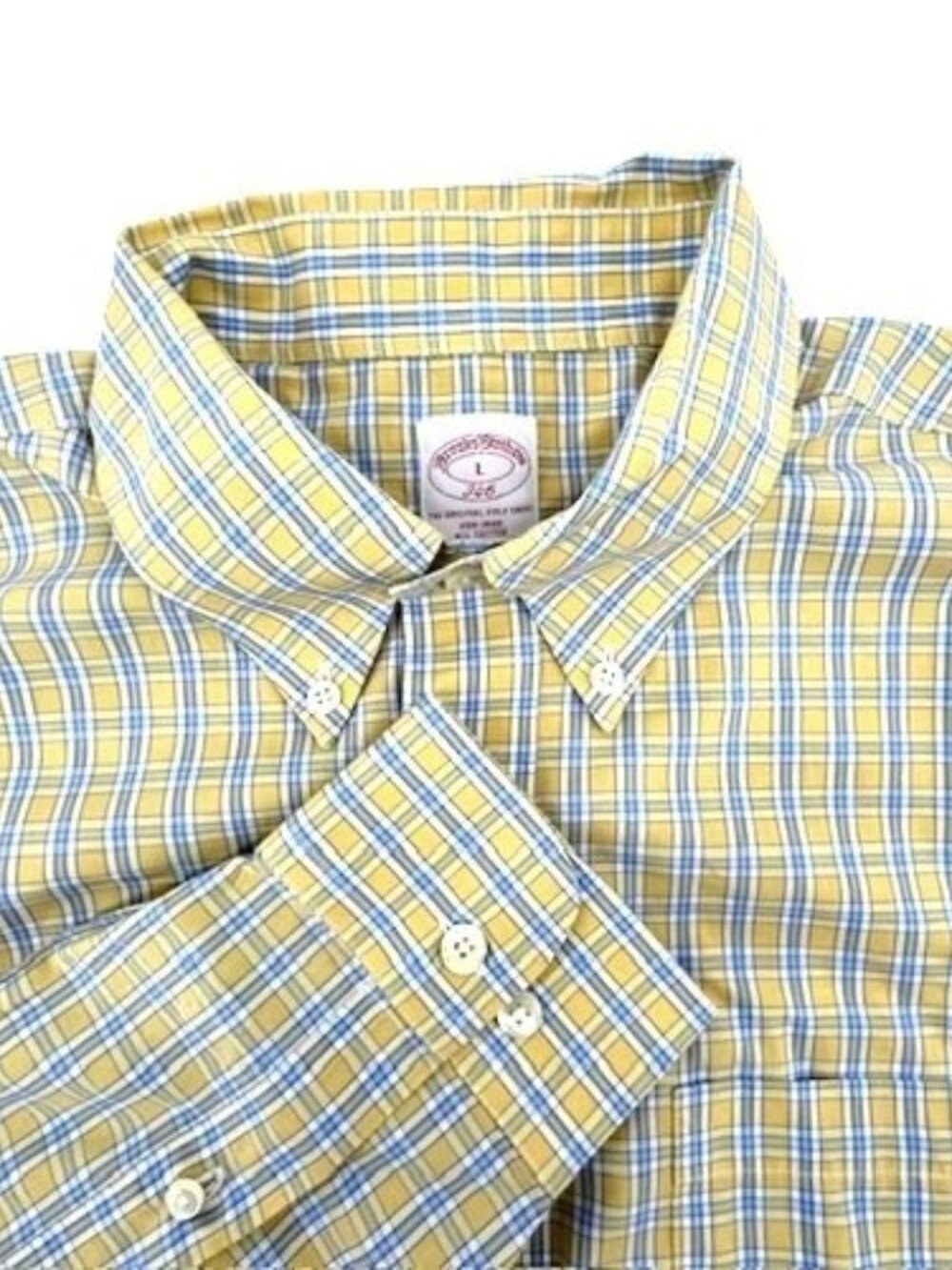 Brooks Brothers 346 Button Down Dress Shirt Men’s Large Cotton Blue Yellow Plaid